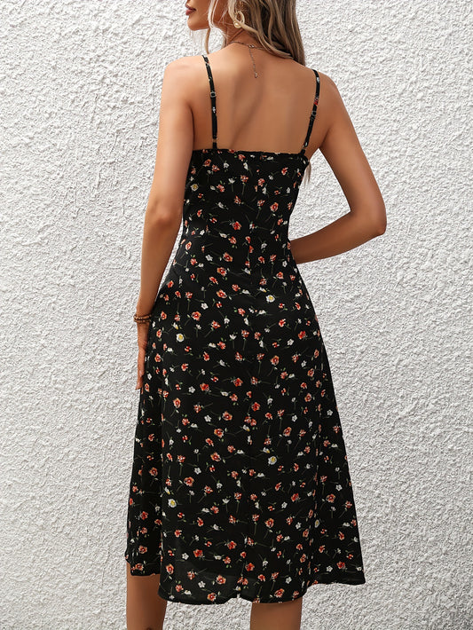 Polka Dot Print Suspender Dress Summer Split Long Clothing