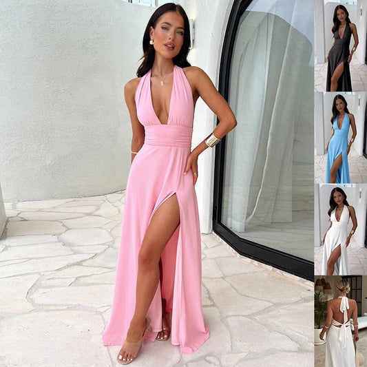 Halter neck Summer Dress Backless Skirt Women Clothing 