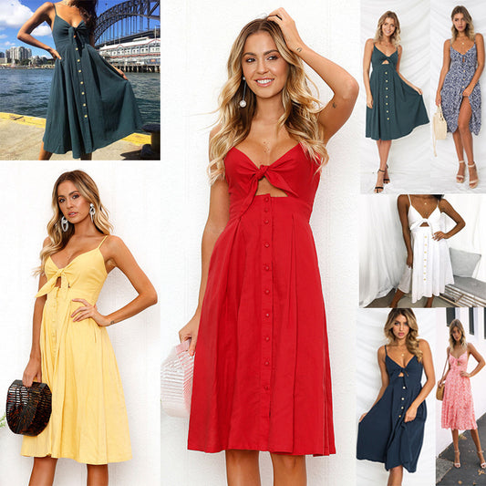 Women Summer Sleeveless Backless Strap Sheath Party Dresses