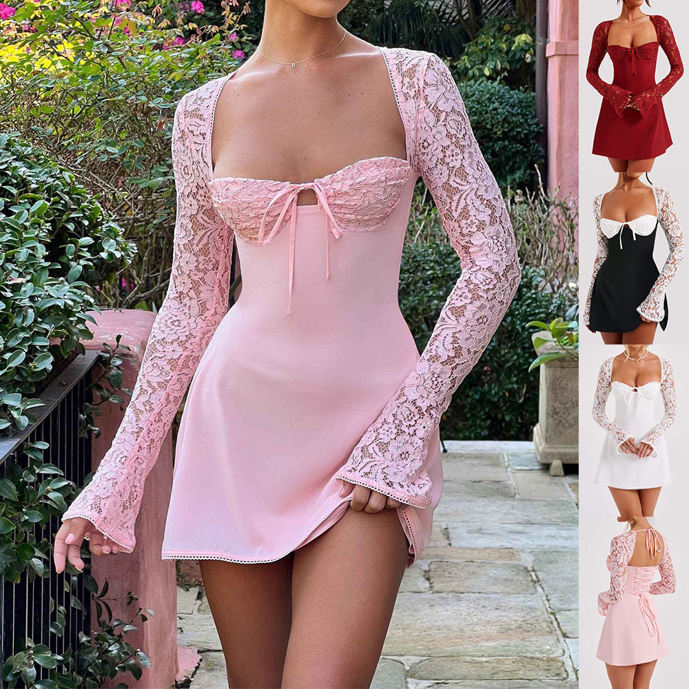 Lace Long Sleeve Dress Fashion Short Dresses Womens Clothing