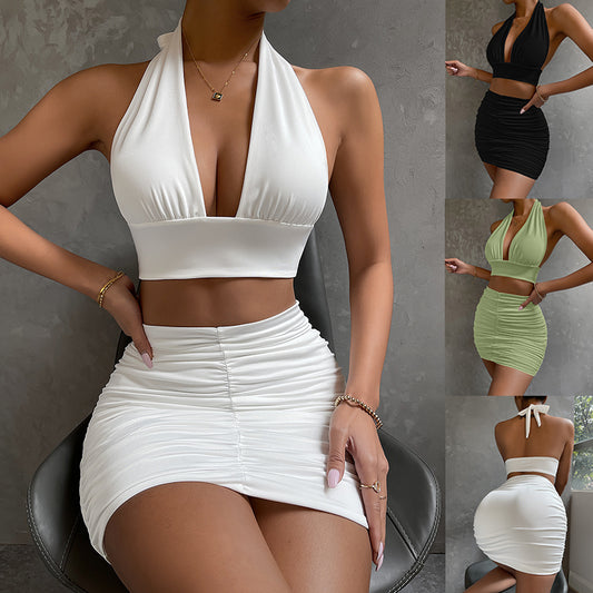 2pcs Dress Suits For Women And Pleated Hip-covering Skirt